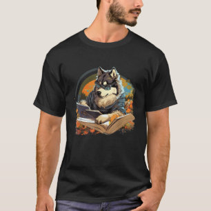 Outdoors Alaskan Malamute Dog Reading Book  T-Shirt