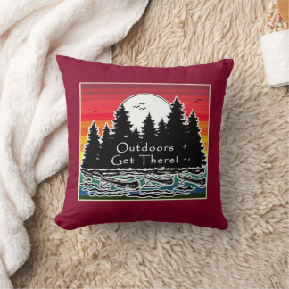 Outdoors Get There Canoes  Throw Pillow