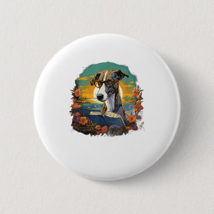 Outdoors Greyhound Dog Reading Book 6 Cm Round Badge