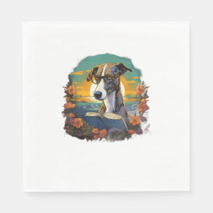Outdoors Greyhound Dog Reading Book Napkin