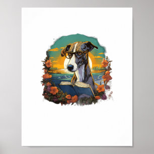 Outdoors Greyhound Dog Reading Book  Poster