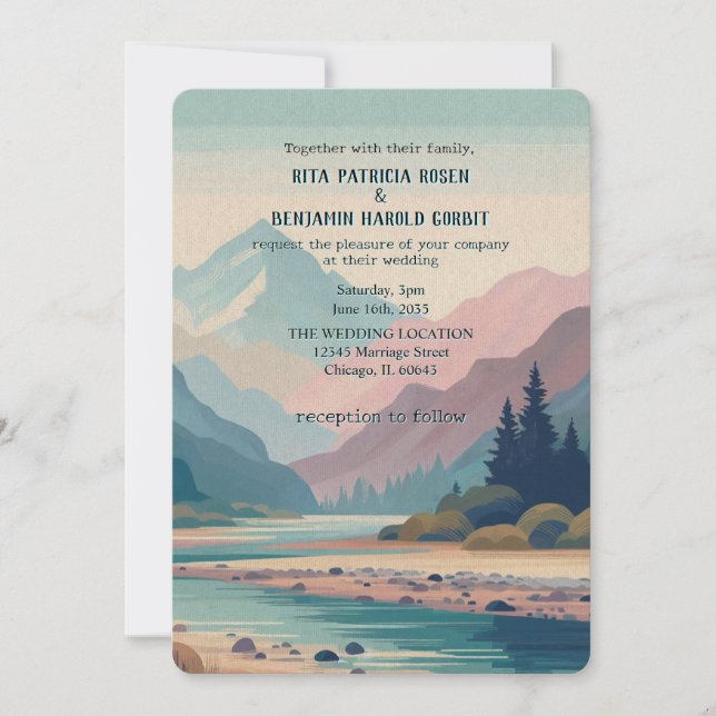 Outdoors Painted Mountain Wedding Invitation (Front)