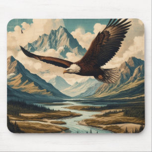 Outdoorsman bald eagle mountain range mouse pad