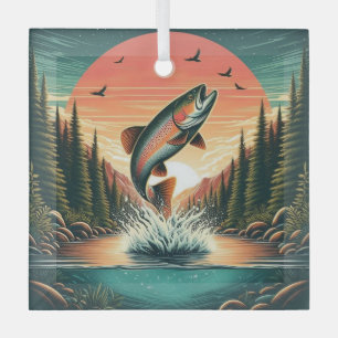 Outdoorsman trout nature glass tree decoration