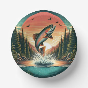 Outdoorsman trout nature paper plate