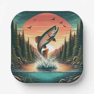 Outdoorsman trout nature paper plate