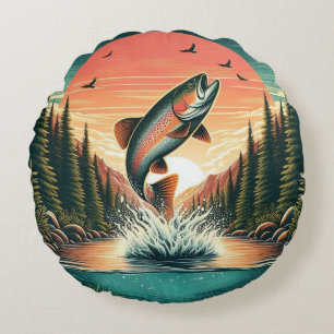Outdoorsman trout nature round cushion