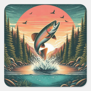 Outdoorsman trout nature square sticker