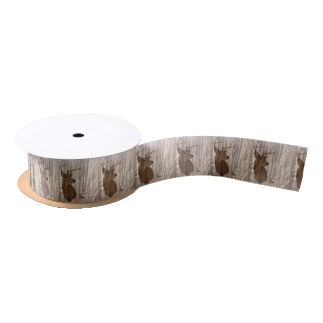 Outdoorsman Western Primitive barn wood deer Satin Ribbon (Spool)