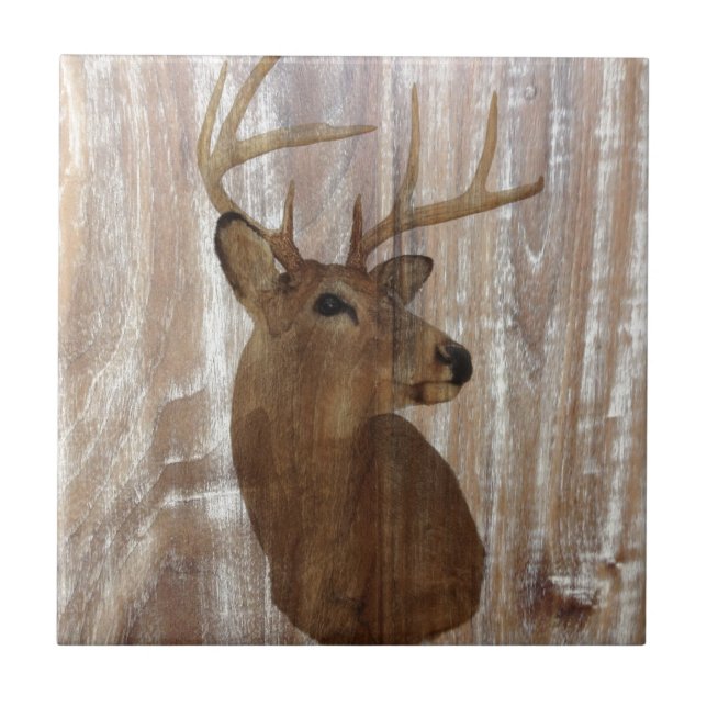 Outdoorsman Western Primitive barn wood deer Tile (Front)