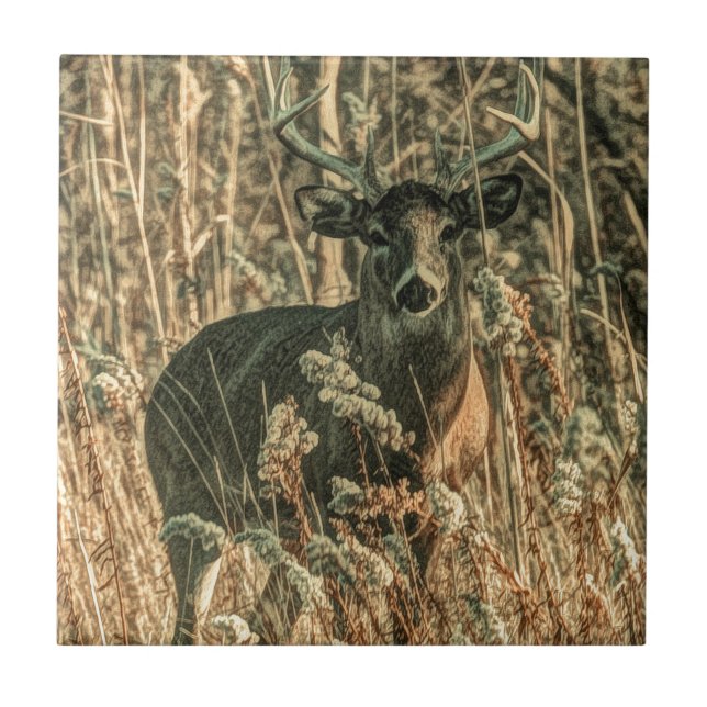 outdoorsman wilderness Camouflage whitetail deer Tile (Front)