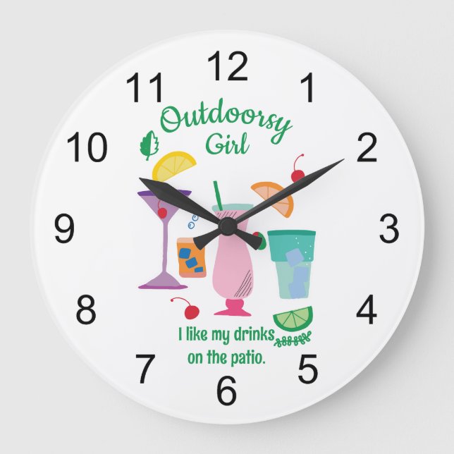 Outdoorsy Girl Camper Glampers Cocktails Large Clock (Front)