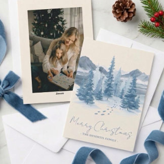 Outdoorsy Mountain Watercolor Christmas Photo Holiday Card