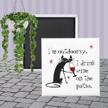 Outdoorsy Patio Wine Quote with Black Cat Magnet<br><div class="desc">I'm outdoorsy. I drink wine on the patio. Funny wine quote from a hand drawn retro black cat in his trademark sunglasses--The Cabernet Cat! He's holding a glass of red wine. His humourous wine saying is in a vintage sixties font. This cute, fun fridge magnet would be perfect kitchen decor...</div>