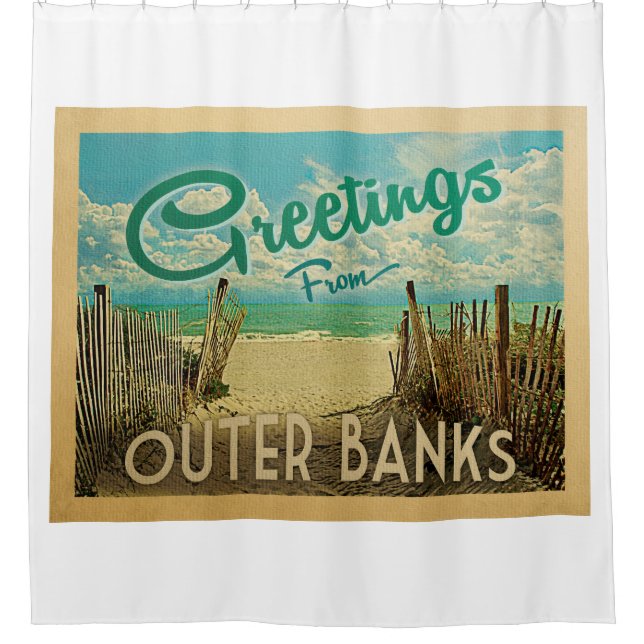 Outer Banks Beach Vintage Travel Shower Curtain (Front)
