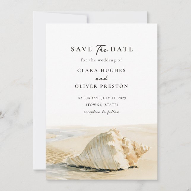 Outer Banks Calm Sea Shoreline Sand Shell Wedding  Save The Date (Front)