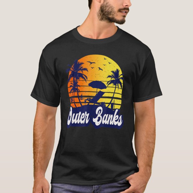 Outer Banks Carolina Sunset Beach Retro T-Shirt (Front)