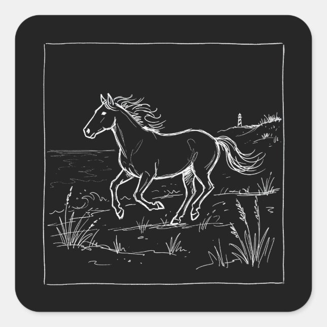 Outer Banks Coastal Horse Doodle Square Sticker (Front)