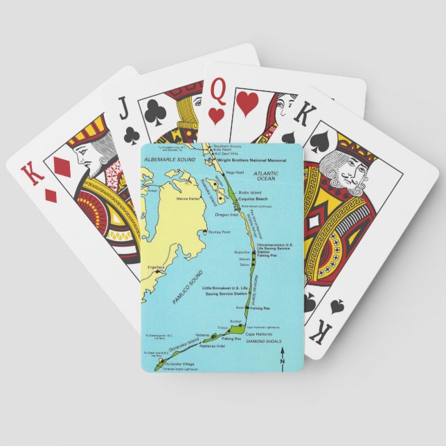 Outer Banks Map Postcard Playing Cards (Back)