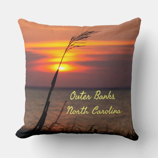Outer Banks North Carolina Beach Sunset Orange Sky Cushion (Front)