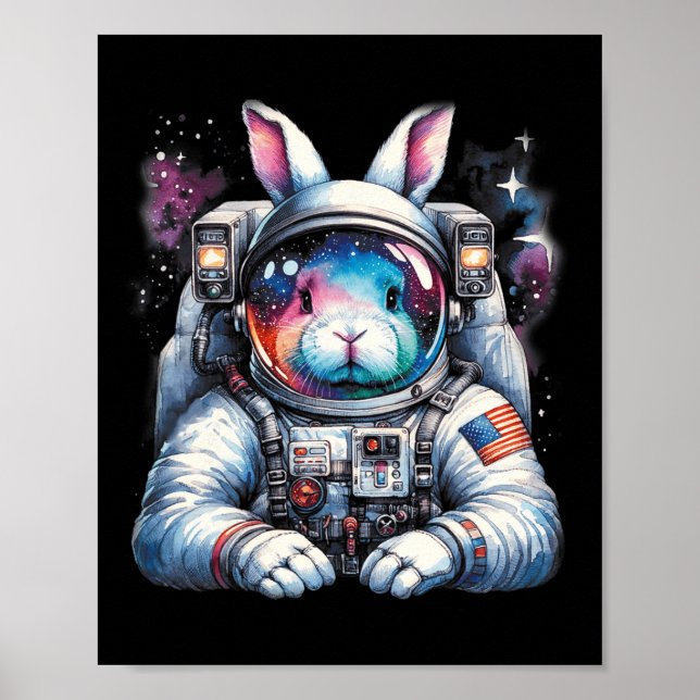 Outer Bunny Easter Day Rabbit Usa Fun Space  Poster (Front)
