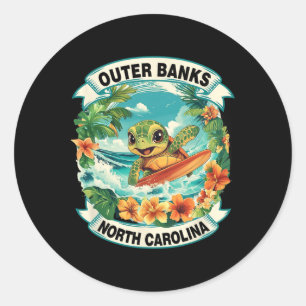 Outer Nks North Carolina Cute Sea Turtle Surfing S Classic Round Sticker