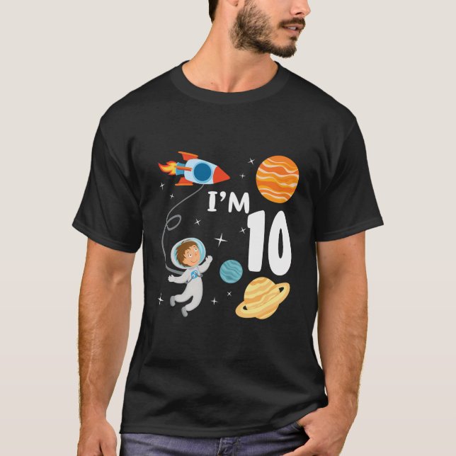 Outer Space 10Th Birthday Astronaut Planets 10 Yea T-Shirt (Front)