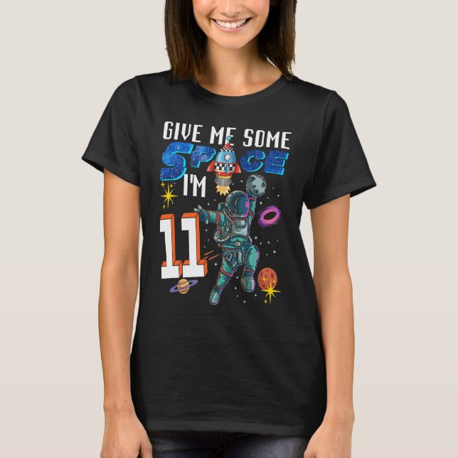Outer Space 11 Year Old 11th Bithday Space Ship Pl T-Shirt (Front)