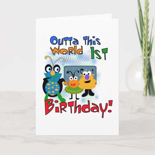 Outer Space 1st Birthday Tshirts and Gifts Card (Front)