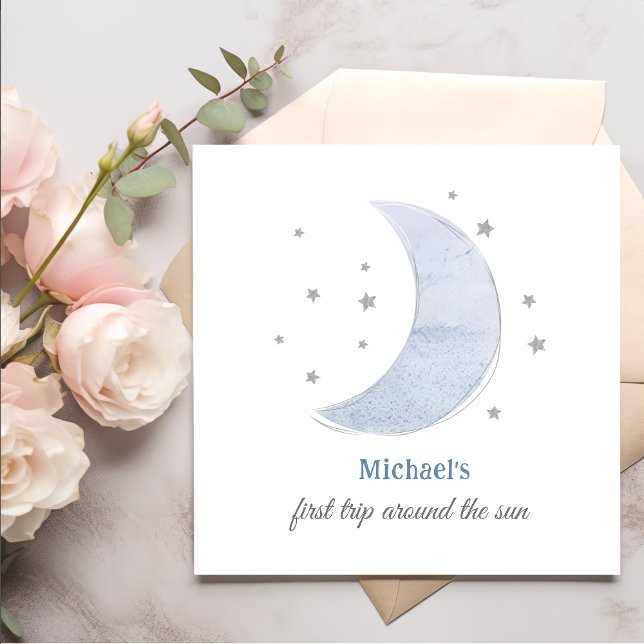 Outer Space 1st Trip Around the Sun Birthday Napkin (Creator Uploaded)