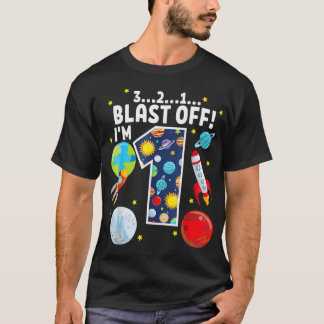 Outer Space 321 Blast Off Age 1 1st Birthday Party T-Shirt