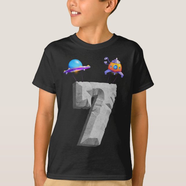 Outer Space 321 Blast Off Age 7 7th Birthday Party T-Shirt (Front)