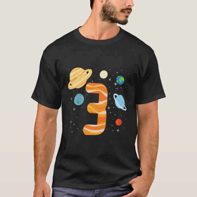 Outer Space 3Rd Birthday Party Planets Astronaut 3 T-Shirt (Front)