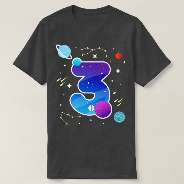 Outer Space 3rd Birthday Party T Planets 3 Year Ol T-Shirt (Design Front)