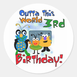 Outer Space 3rd Birthday Tshirts and Gifts Classic Round Sticker