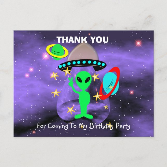Outer Space Alien Themed Kids Thank You Postcard (Front)