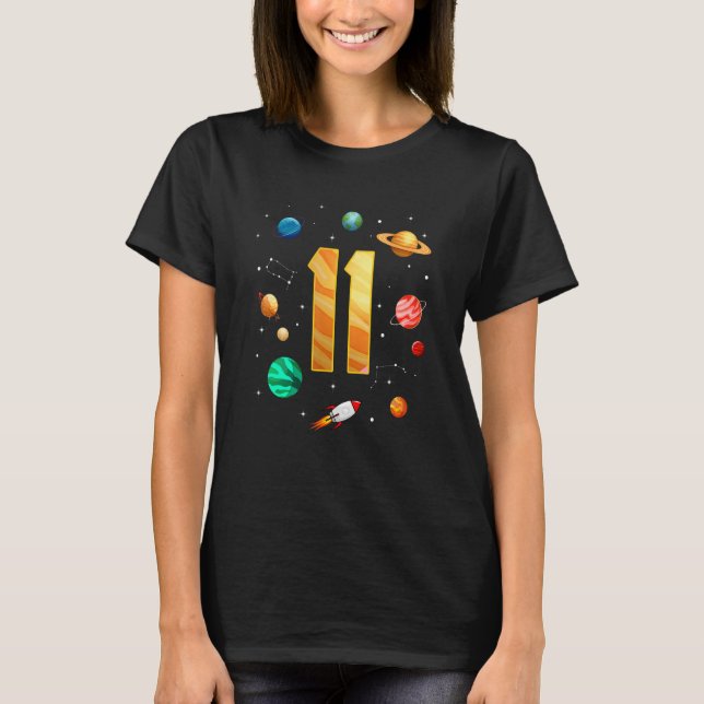 Outer Space Astronaut 11th Birthday Boy 11 Year Ol T-Shirt (Front)