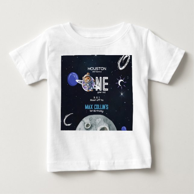 Outer Space Astronaut 1st Birthday Baby T-Shirt (Front)