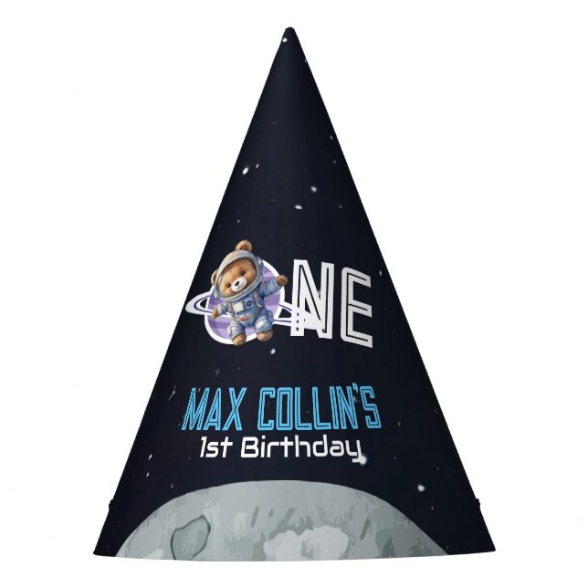 Outer Space Astronaut 1st Birthday Party Hat (Front)