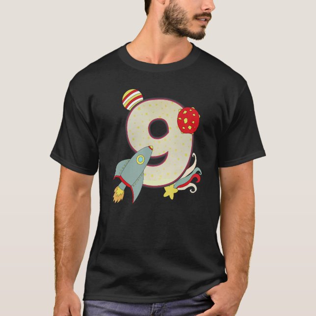 Outer Space Astronaut 9th Birthday Boy 9 Year Old T-Shirt (Front)