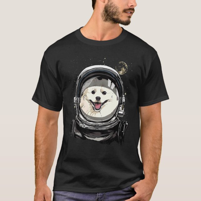 Outer Space Astronaut American Eskimo Spitz Dog As T-Shirt (Front)