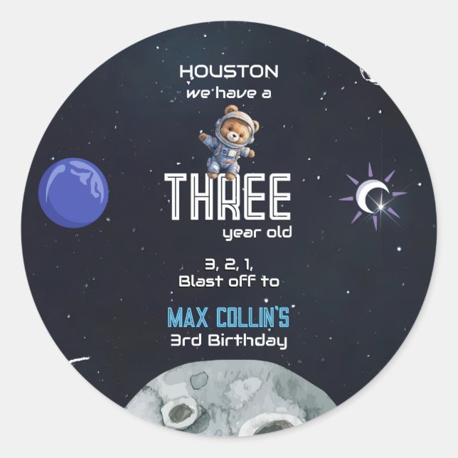 Outer Space Astronaut Any Age Birthday Classic Round Sticker (Front)