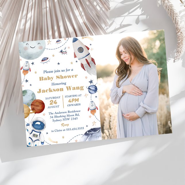 Outer Space Astronaut Baby Shower Party Photo Invitation (Creator Uploaded)