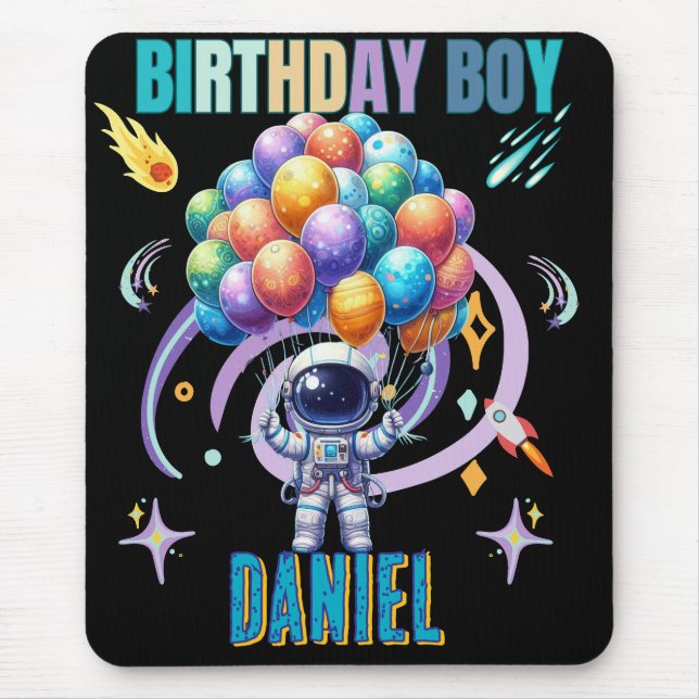 Outer Space Astronaut Birthday Boy  Mouse Pad (Front)