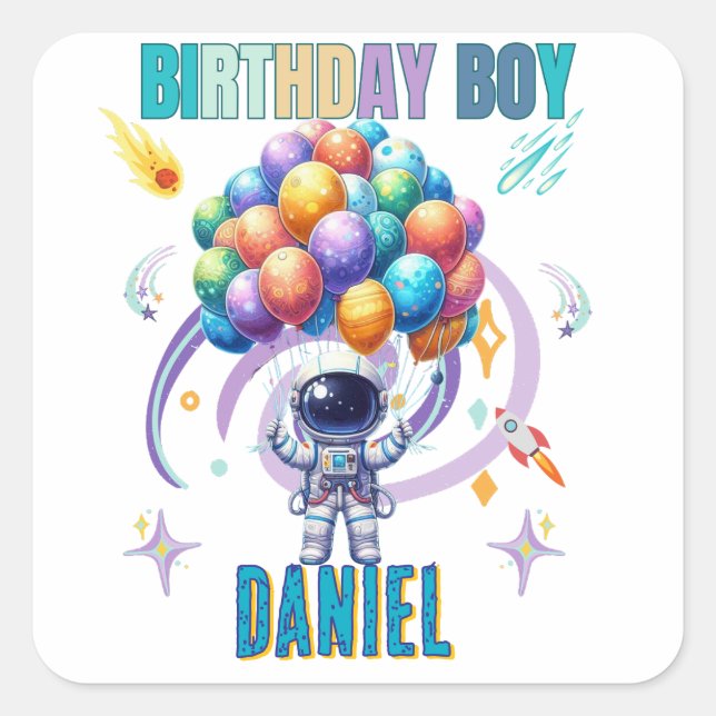 Outer Space Astronaut Birthday Boy  Square Sticker (Front)