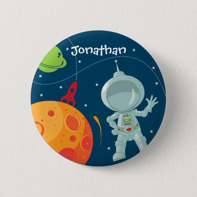 Outer Space Astronaut Birthday Favour Button (Front)