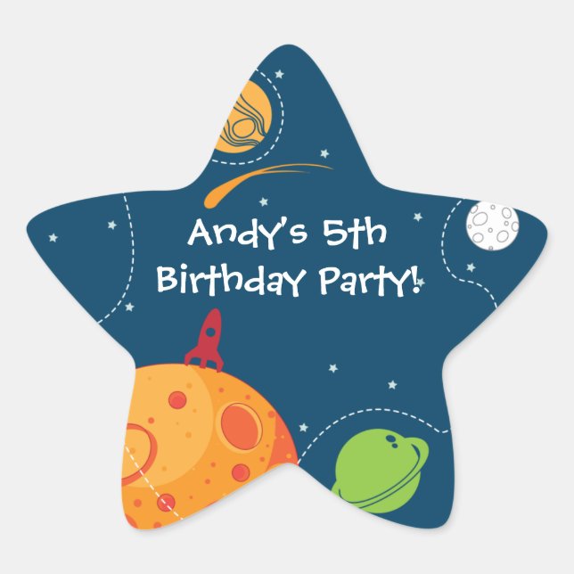 Outer Space Astronaut Birthday Favour Sticker (Front)