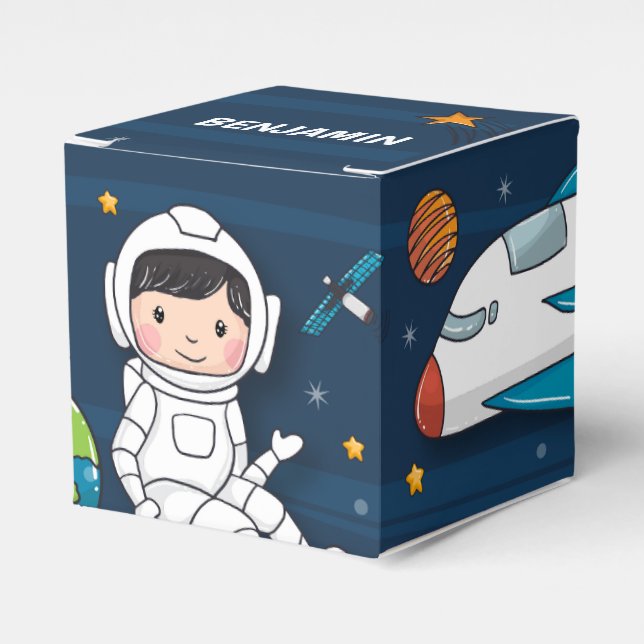 Outer Space Astronaut Birthday Party Favour Box (Front Side)