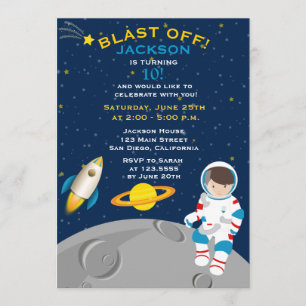 Outer Space Astronaut  Birthday Party Invitation