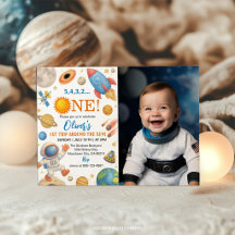 Outer Space Astronaut Birthday Photo Invitation